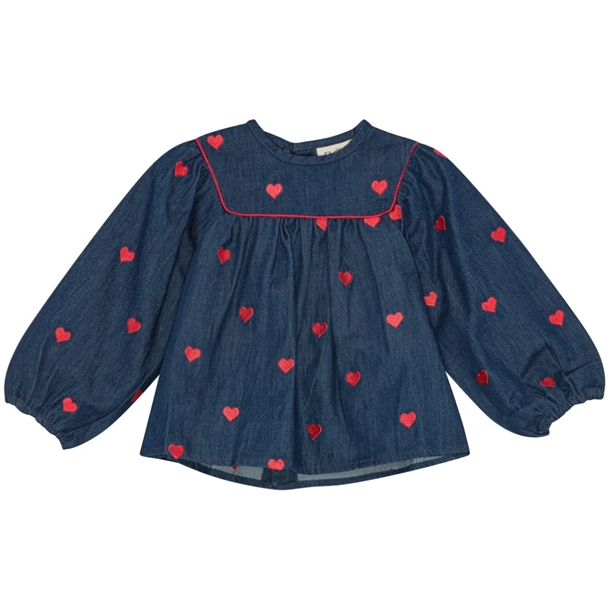 Flöss Bluse Amee Blouse Mid Blue Heart Hjerter