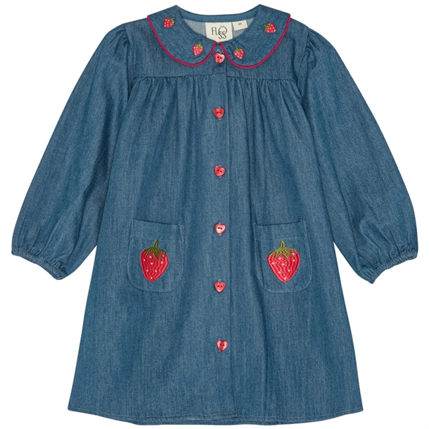 Flöss Kjole Vilma Dress Mid Blue Strawberry