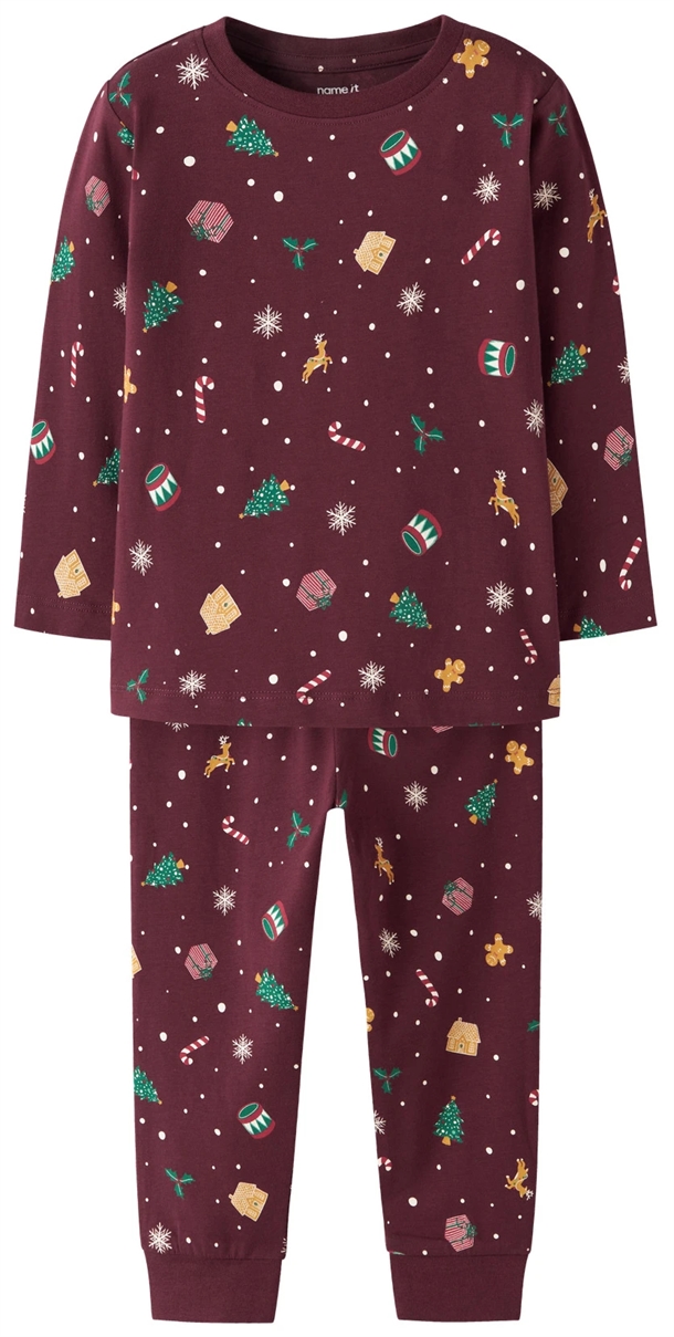 Name It Julenattøj Vismas Burgundy Xmas Aop