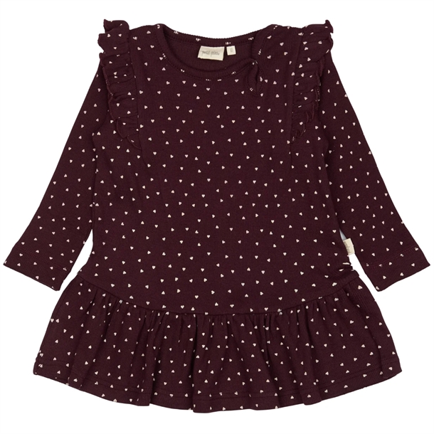 Petit Piao Kjole Frill Modal Heart Dark Grape White