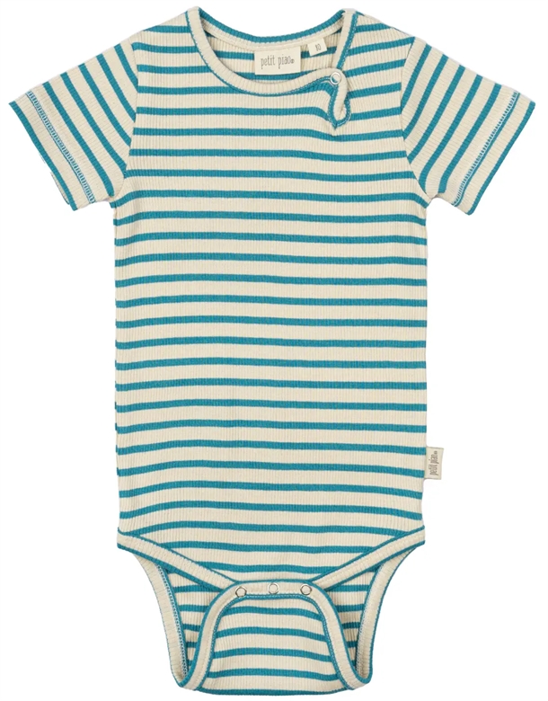 Petit Piao Kortærmet Body Striber Turquise Dark Off White
