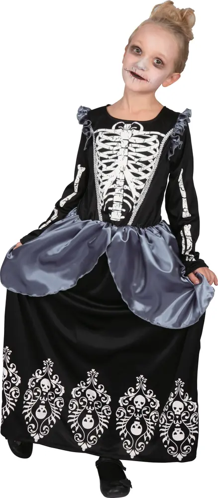 Skeleton Queen Kostume Sort  -10 år