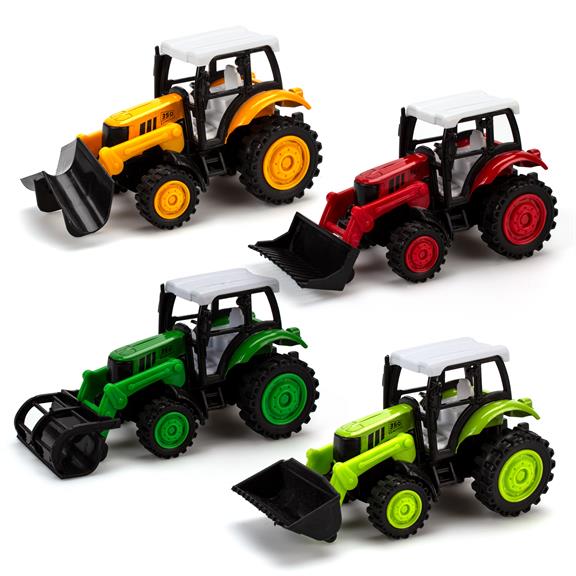 Magni Traktor Med Pull Back Rød Grøn Orange Lysegrøn Rød