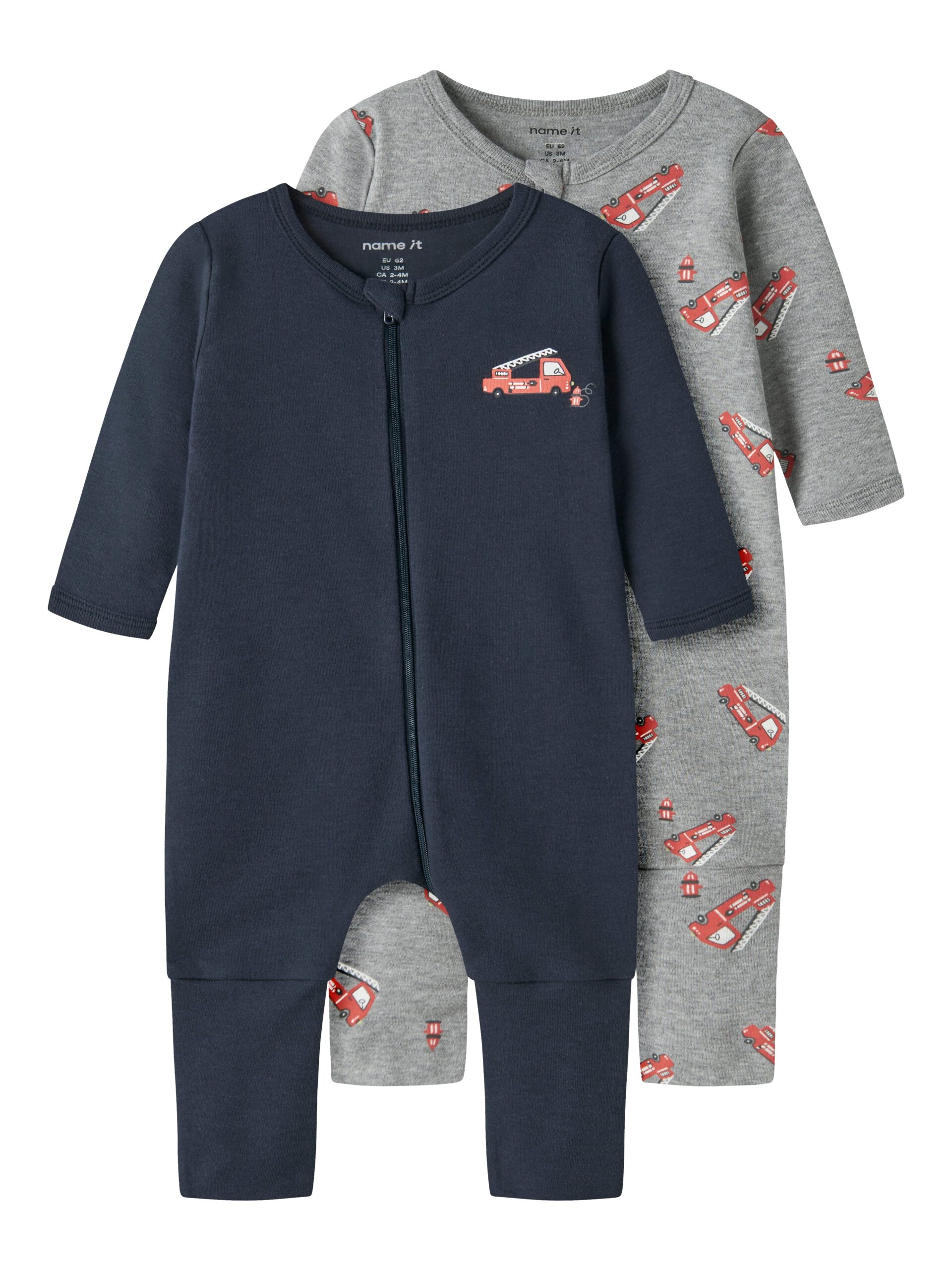 Name It Nightsuit Pak Firetruck Grey Melange 50 Cm