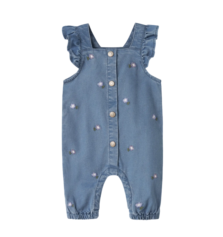 Name It Sage Denim Overall Denim Blue Flower Emb 50 Cm