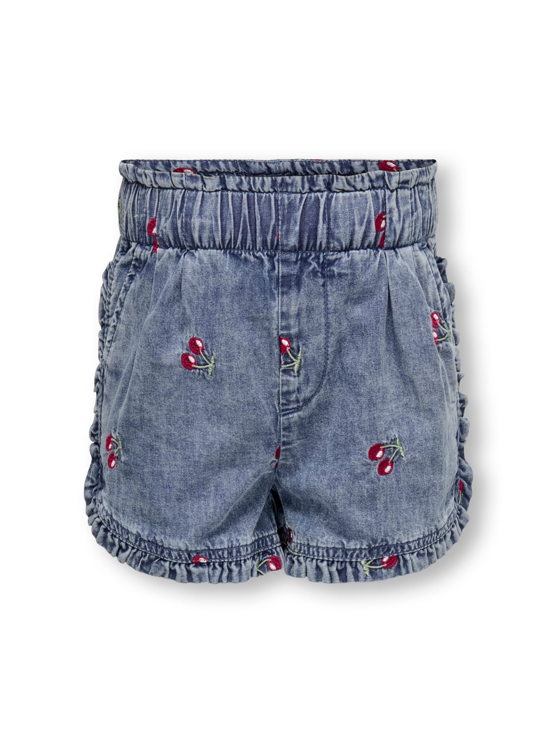 Only Mini Dandy Cherry Frill Denim Shorts Medium Blue Denim 92 Cm