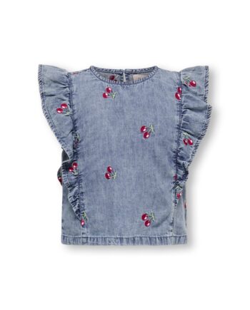 Only Mini Dandy Frill Cherry Top Medium Blue Denim 92 Cm