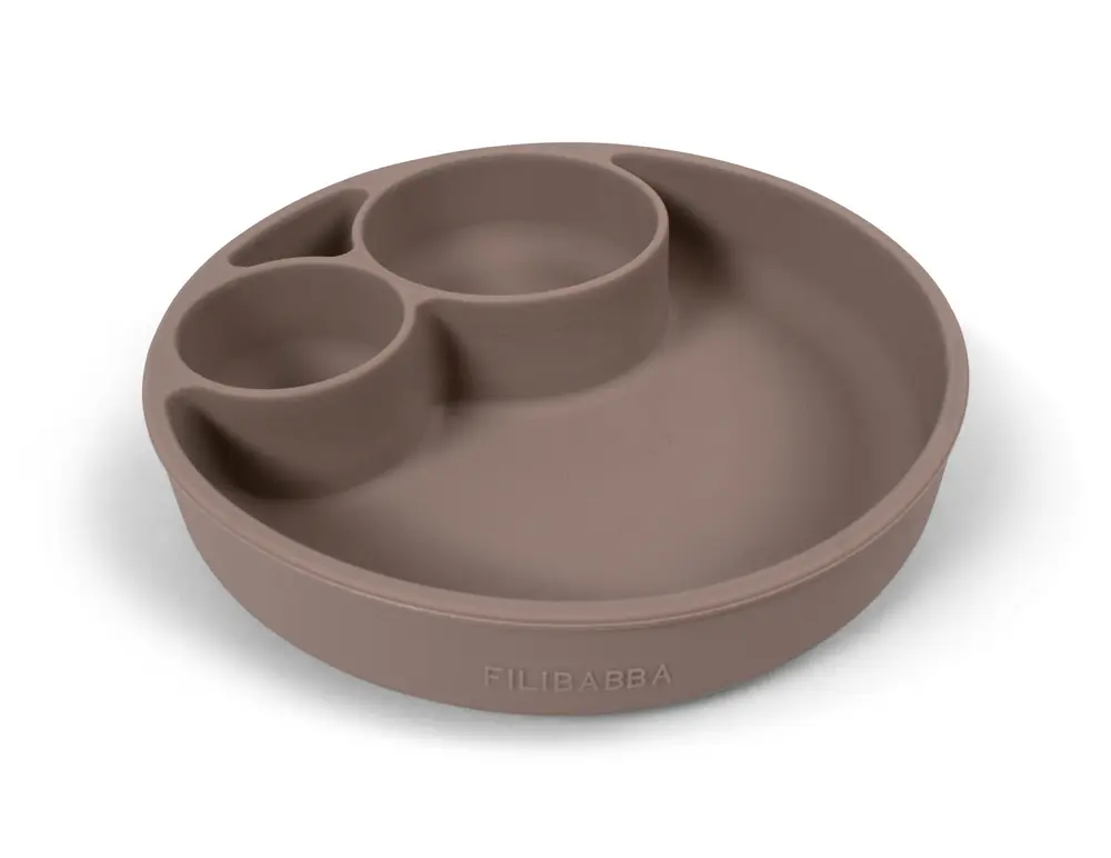 Silikone Tallerken Ruminddelt Warm Grey