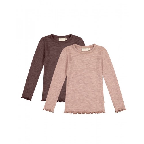 -shirt   1x1 Rib Med Lange ærmer   100  Merino Uld  Oeko-texâ   -pak 86 92 Plum Soft Rose Melange