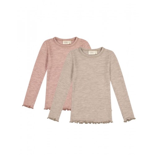 -shirt   1x1 Rib Med Lange ærmer   100  Merino Uld  Oeko-texâ   -pak 86 92 Soft Rose Beige Melange