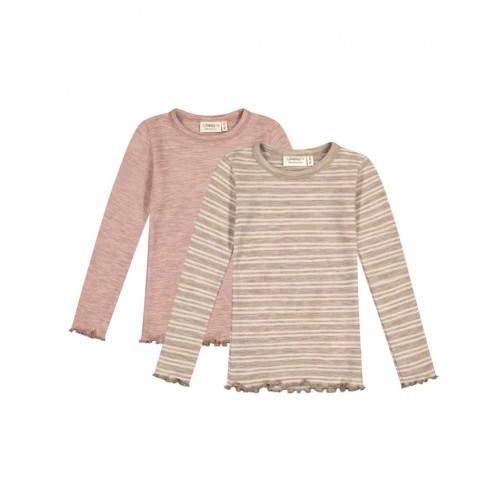-shirt   1x1 Rib Med Lange ærmer   100  Merino Uld  Oeko-texâ   -pak 86 92 Soft Rose Stribe Melange