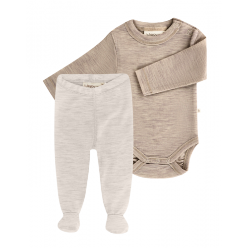 -pak Uldpakke Til Baby  Leggins Med Fod   Body Med Knap   100  Merinould