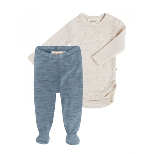 -pak Uldpakke Til Baby  Leggins Med Fod   Body Med Knap   100  Merinould 56 Blue Nature