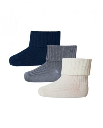 Baby Ankel Strømper   Merino Uld Med Ombuk   -pak 15 16 Provincial Blue