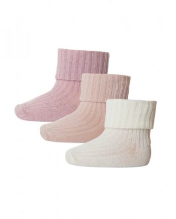 Baby Ankel Strømper   Merino Uld Med Ombuk   -pak 15 16 Soft Rose