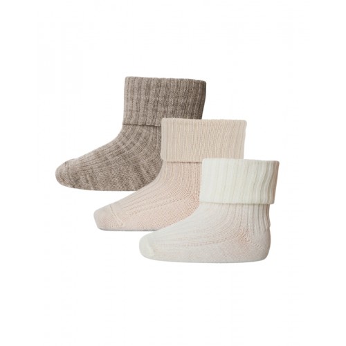 Baby Ankel Strømper Merino Uld Med Ombuk -pak 25 28 Soft Sand