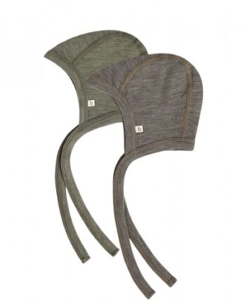 Baby Hjelm Med Snor   100  økologisk Merino Uld  Tyk Kvalitet   Lag Stof 50 56 Moss-light Brown