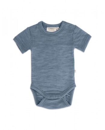 Body Med Kort ærme Og Knaplukning Over Den Ene Skulder Til Baby    100  økologisk Merino Uld Blue Melange 56