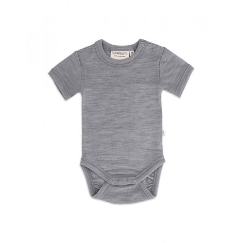 Body Med Kort ærme Og Knaplukning Over Den Ene Skulder Til Baby 100 økologisk Merino Uld Grey Melange 56