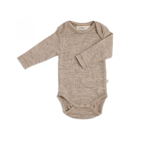 Body Med Lang ærme Og Amerikansk Lukning Til Baby   100  økologisk Merino Uld Beige Melange 86