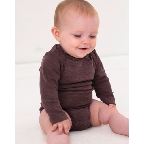 Body Med Lang ærme Og Amerikansk Lukning Til Baby   100  økologisk Merino Uld Plum Melange 56