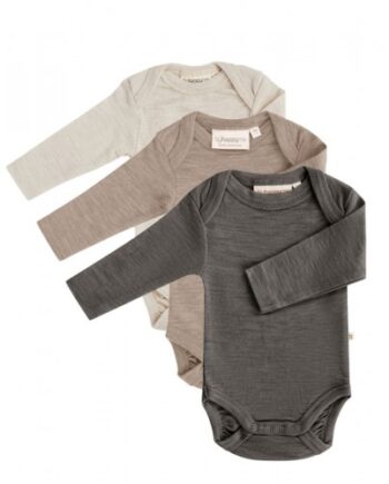 Body Med Lang ærme Og Amerikansk Lukning Til Baby   100  økologisk Merino Uld    -pak Beige Melange 56