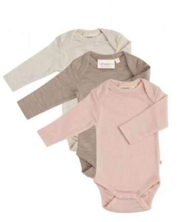 Body Med Lang ærme Og Amerikansk Lukning Til Baby   100  økologisk Merino Uld    -pak 56 Spring Rose