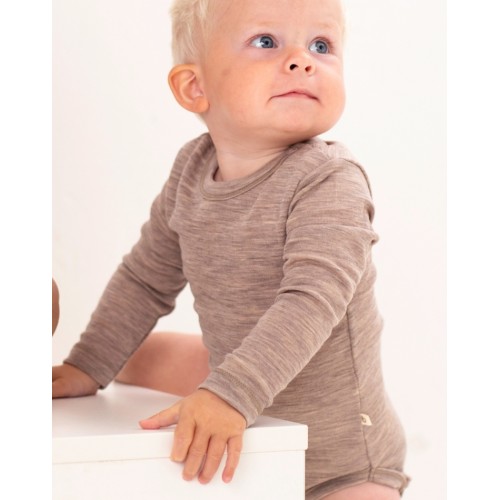 Body Med Lang ærme Og Rund Hals   100  økologisk Merino Uld Til Baby Beige Melange 56