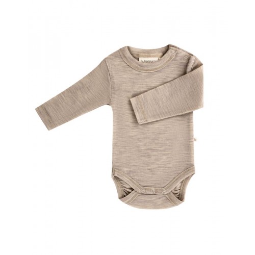 Body Med Lang ærme Og Rund Hals   100  økologisk Merino Uld Til Baby Beige Melange 56
