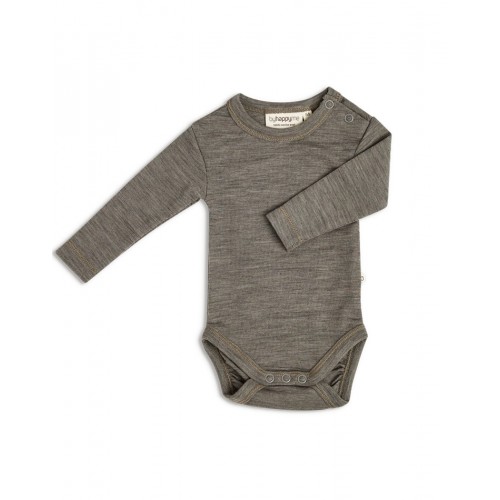 Body Med Lang ærme Og Rund Hals   100  økologisk Merino Uld Til Baby Light Brown Melange 56