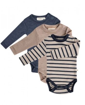 Body Med Lang ærme Og Rund Hals   100  økologisk Merino Uld Til Baby   -pak 56 Nature Navy Melange
