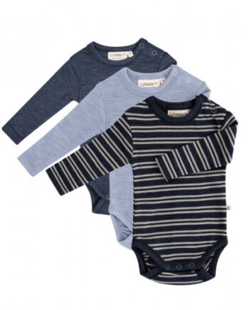 Body Med Lang ærme Og Rund Hals   100  økologisk Merino Uld Til Baby   -pak 56 Navy Nature Melange