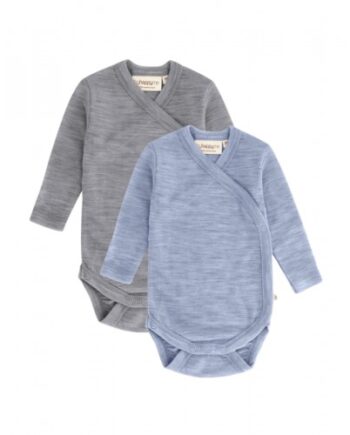 Body Med Lang ærme Og Slå Om Lukning Til Baby   100  økologisk Merino Uld   -pak 56 Cloud Blue