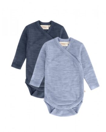 Body Med Lang ærme Og Slå Om Lukning Til Baby   100  økologisk Merino Uld   -pak 56 Stormy Sky