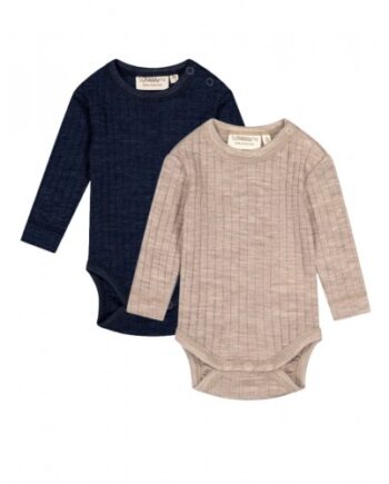 Body Med Rund Hals Og Knapper  Dropneedle    100  Merino Uld  Oeko-texâ   -pak 56 Beige Navy Melange