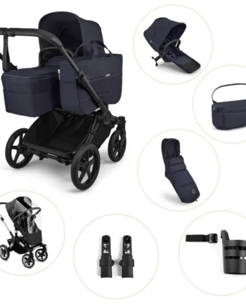 Bugaboo Donkey   Kombivogn Inkl  Søskendesæde  Organizer  Kørepose  Kopholder  Højdeadapter Og Regnslag Deep Indigo