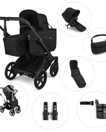 Bugaboo Donkey   Kombivogn Inkl  Søskendesæde  Organizer  Kørepose  Kopholder  Højdeadapter Og Regnslag Heritage Black