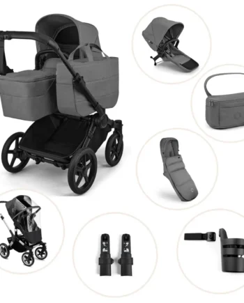 Bugaboo Donkey   Kombivogn Inkl  Søskendesæde  Organizer  Kørepose  Kopholder  Højdeadapter Og Regnslag Moon Grey