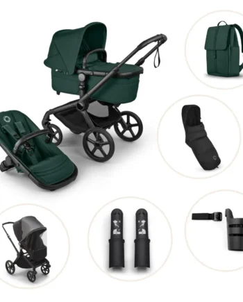 Bugaboo Fox   Renew Kombivogn Inkl  Puslerygsæk  Kørepose  Kopholder  Højdeadapter Og Regnslag Black Fern Green