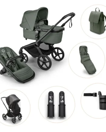 Bugaboo Fox   Renew Kombivogn Inkl  Puslerygsæk  Kørepose  Kopholder  Højdeadapter Og Regnslag Black Forest Green