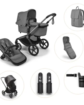 Bugaboo Fox   Renew Kombivogn Inkl  Puslerygsæk  Kørepose  Kopholder  Højdeadapter Og Regnslag Graphite Moon Grey