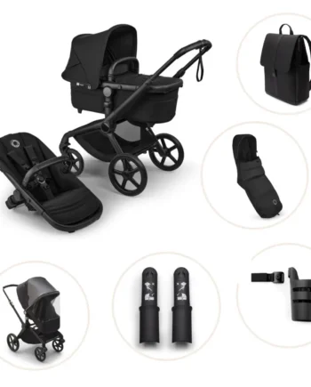 Bugaboo Fox   Renew Kombivogn Inkl  Puslerygsæk  Kørepose  Kopholder  Højdeadapter Og Regnslag Heritage Black Black