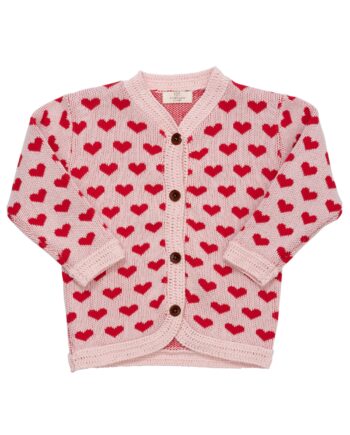 Copenhagen Colors Strik Cardigan Med Hjerter Dusty Rose 80 Cm
