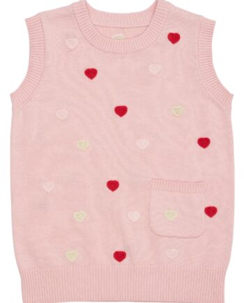 Copenhagen Colors Strik Vest Med Hjerter Dusty Rose 80 Cm