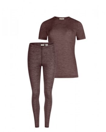 Damesæt   100  Merino Uld  Kort ærme Og Leggings  1x1 Rib Plum Melange