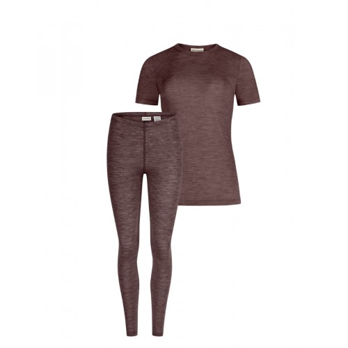 Damesæt 100 Merino Uld Kort ærme Og Leggings 1x1 Rib