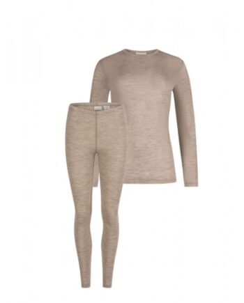 Damesæt   100  Merino Uld  Langærmet  -shirt   Leggings  1x1 Rib Beige Melange