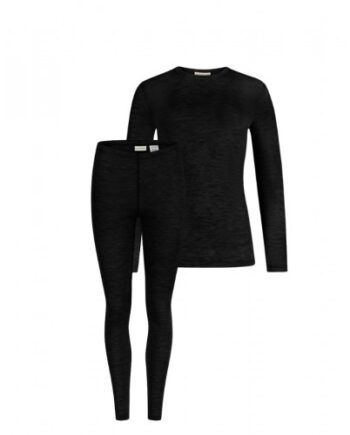 Damesæt   100  Merino Uld  Langærmet  -shirt   Leggings  1x1 Rib Black