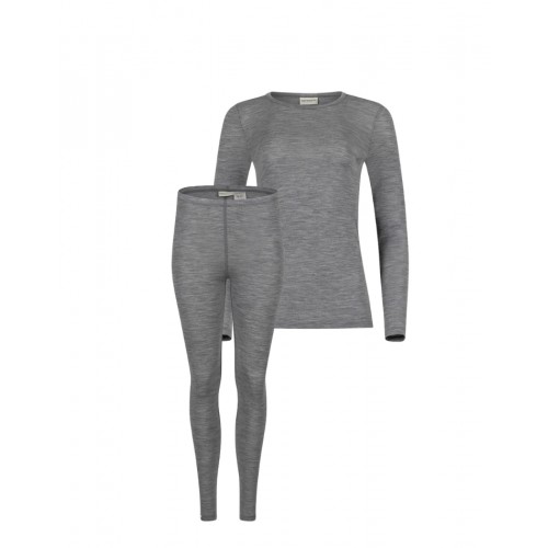Damesæt 100 Merino Uld Langærmet -shirt Leggings 1x1 Rib Grey Melange