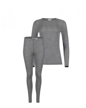 Damesæt   100  Merino Uld  Langærmet  -shirt   Leggings  1x1 Rib Grey Melange